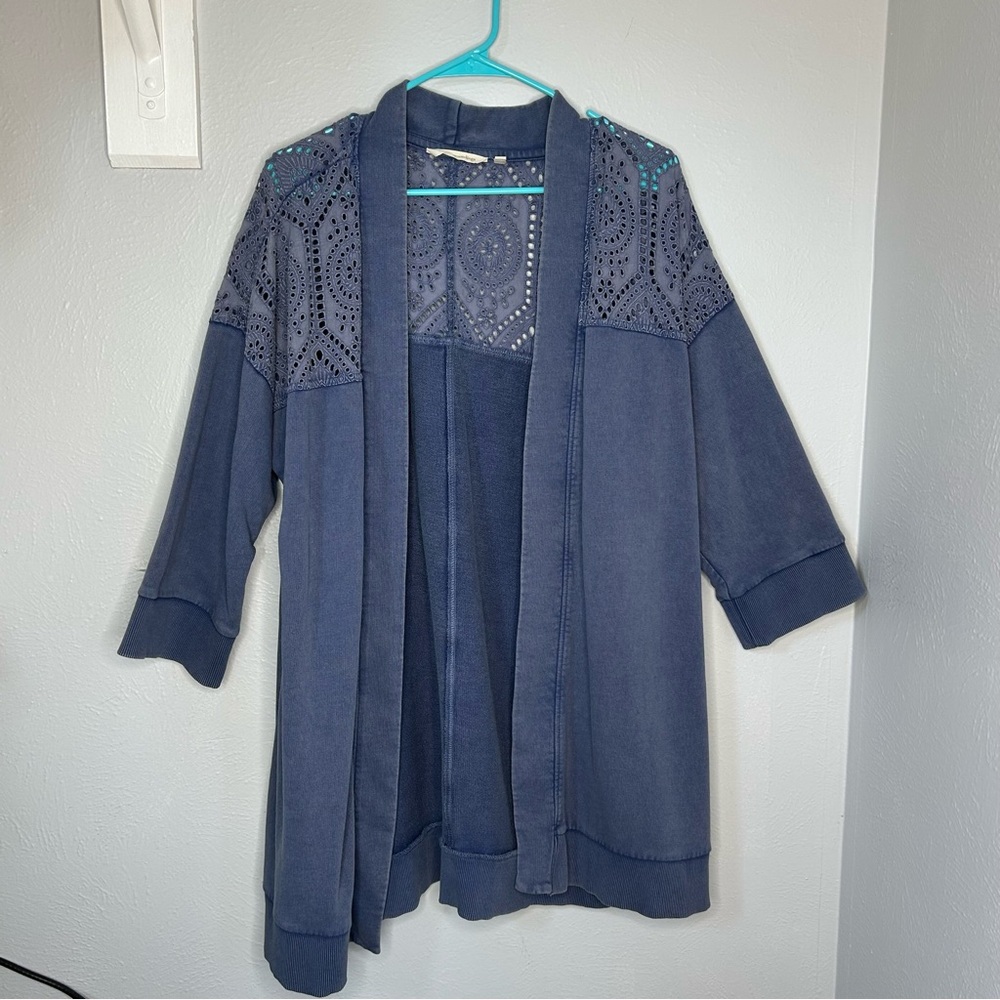 Soft surroundings open front Ellie topper eyelet lace cardigan boho xl cotton